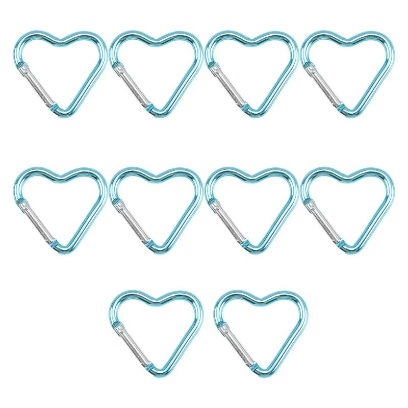 Pack of 10 Heart Shaped Metal Carabiner Keychain Accessory Portable for Outdoor Climbing and Camping Keyring Hook