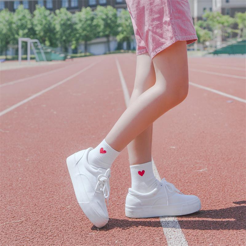 5 Pairs Socks Cotton Short Socks Harajuku Novelty Love Heart Pattern Socks Hip Hop Solid Color Cute Socks