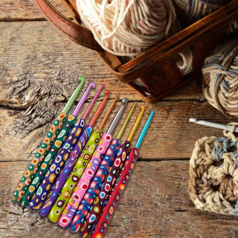 9Pcs Ergonomic Handle Crochet Hook, 2MM-6MM Ergonomic Crochet Needle Long Handle Crochet Hook for Beginner Hobbyist