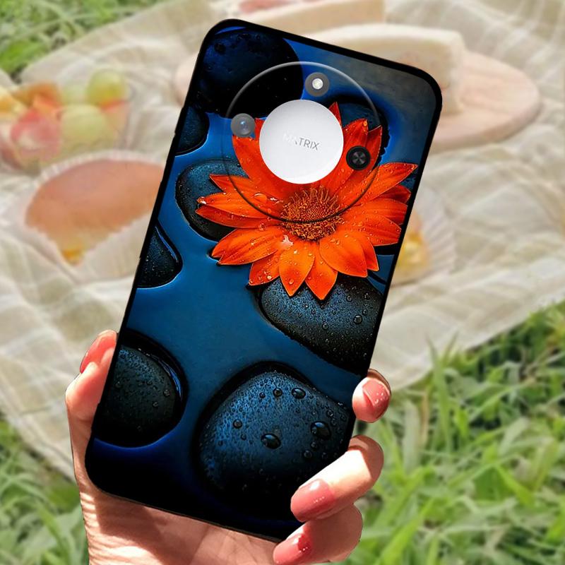 For Huawei Honor X60 Case Flowers Painted Cover Black Silicone Soft TPU Phone Case For Honor X60 Protective Shell Bumper