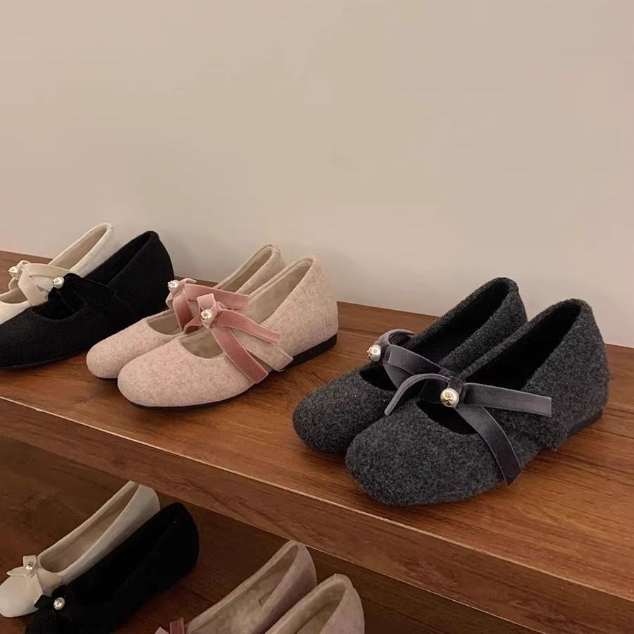 2025 spring new French temperament bow inner height increase Mary Jane shoes women's versatile one-word pink light mouth single shoes