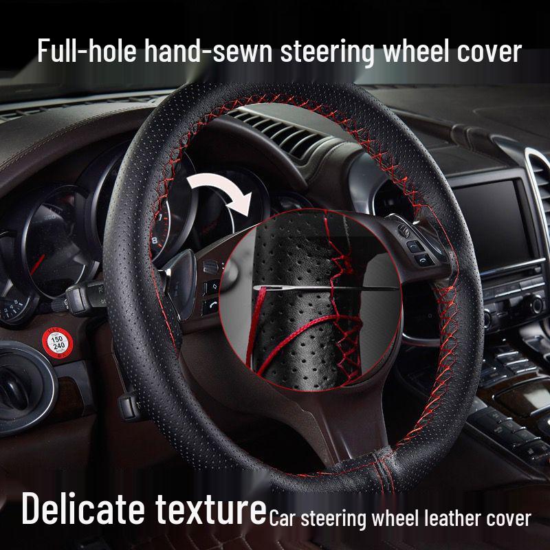 

Ручной шов Полностью перфорированная оплетка на руль автомобиля Black + Black Stitching