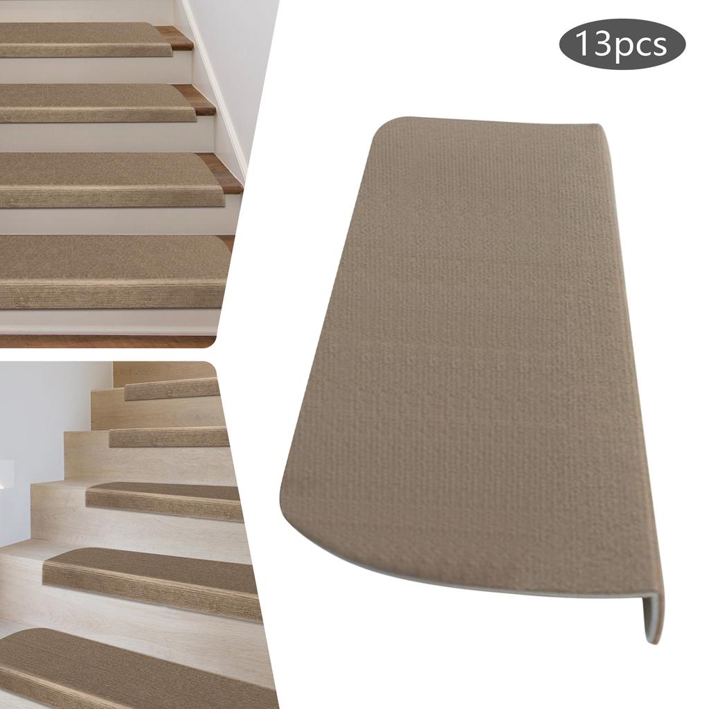 13PCS Non-Slip Stair Treads Carpet Steps Indoor Stair Protection Covers Rug Pads with Plastic Backing for Children Beige