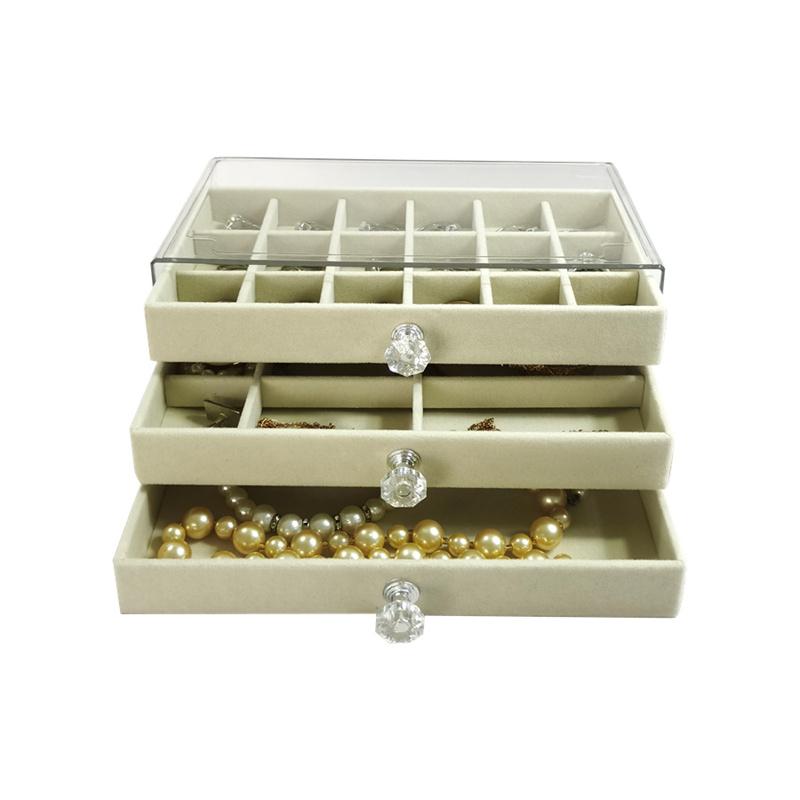 High-end Velvet Fabric Jewelry Storage Box Three-layer Multi-functional Dust-proof Drawer Storage Box Jewelry Storage Prop