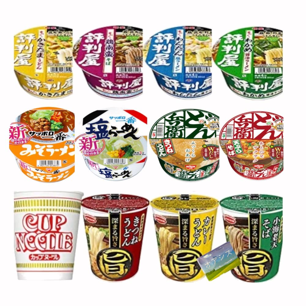 

Популярный ассортимент быстрого приготовления (Всего 12 штук: 1 Cup Noodle, 3 Sapporo Ichiban, 3 Donbei, 3 Maruuma и 4 Hyōyōya)