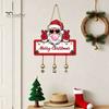 Festive Hanging Ornament Merry Christmas Wooden Wall Door Sign with Bells, Rustic Santa Snowman Indoor Holiday Party Supplies Tree Reindeer Decorative