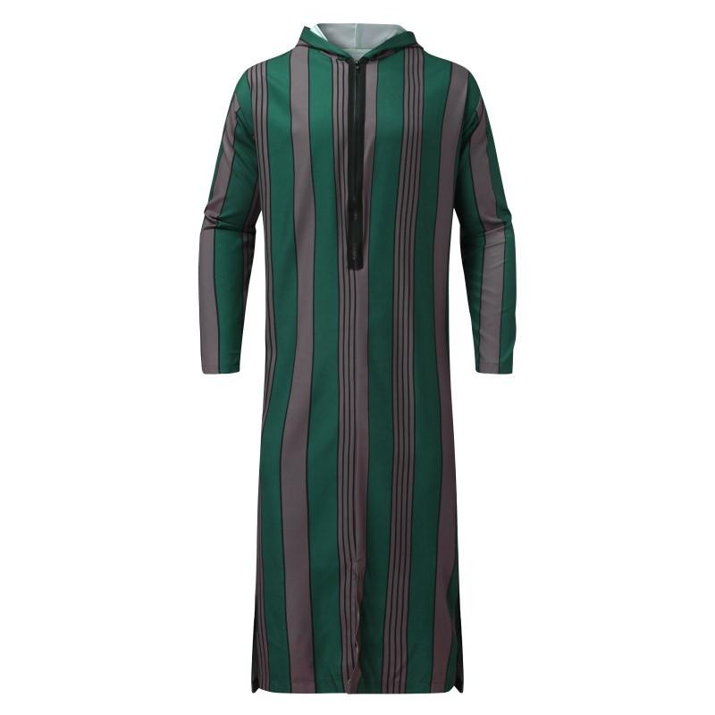 Men S Loose Plus Size Hooded Striped Print Long Robe Casual M зелёный