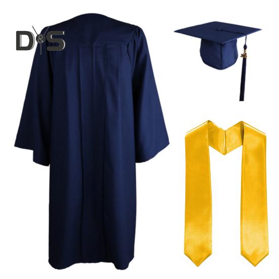 3-teiliges Abschlusskostüm-Set mit matter Abschlusskappe, Schulterstolen und Talar, Unisex-Kleidung mit lockerer Passform für den High School College Postgraduierten-Abschluss
