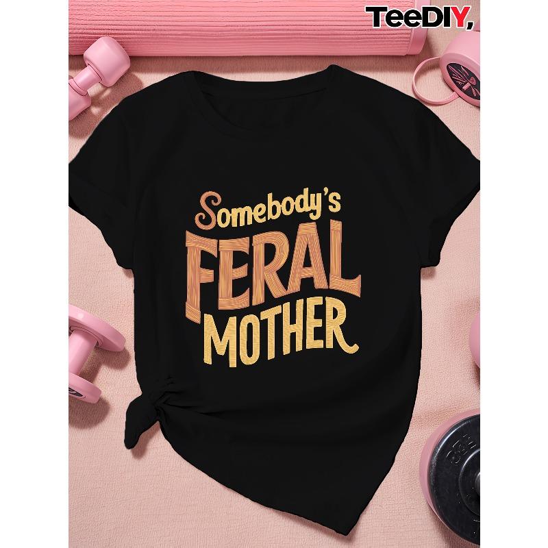 

Women s Plus Size Somebody s Feral Mother Casual Short Sleeve Tee XL чорний