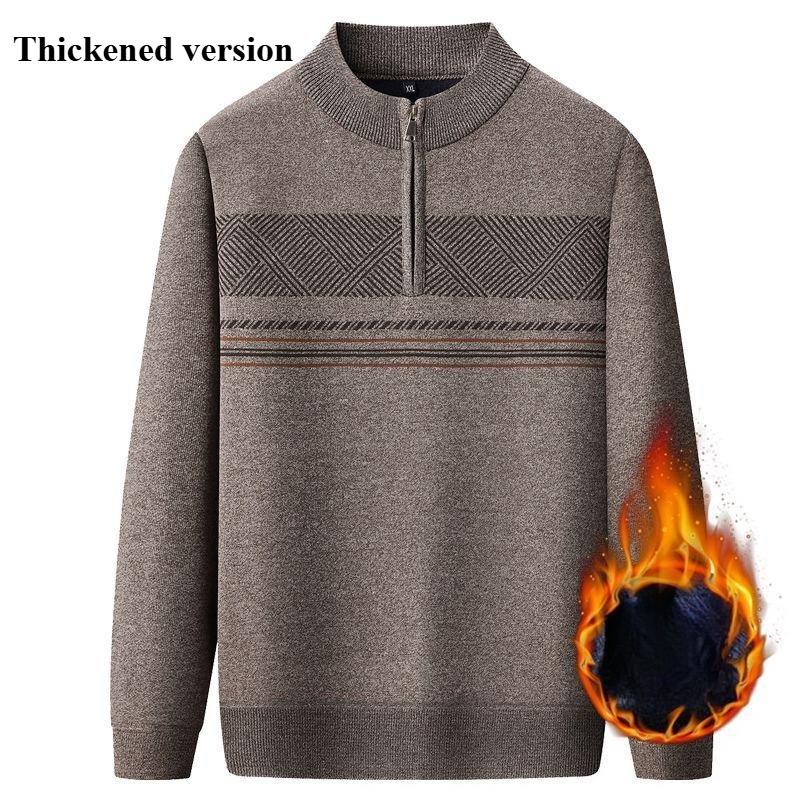 Men's Half-zipper Lapel Sweater Autumn and Winter Thickened Thermal Top Long Sleeves Men Half Zip Stand Collar Fleece Lined Sweater