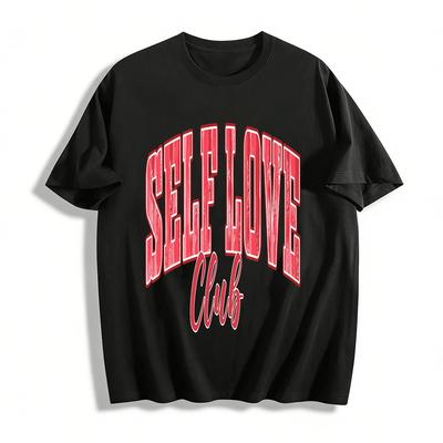 Self Love Club Letter Print Casual Crew Neck Short Sleeve Tee Pure Cotton T-shirt