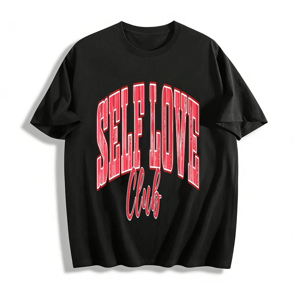 Self Love Club Letter Print Casual Crew Neck Short Sleeve Tee Pure cotton T-shirt XXS