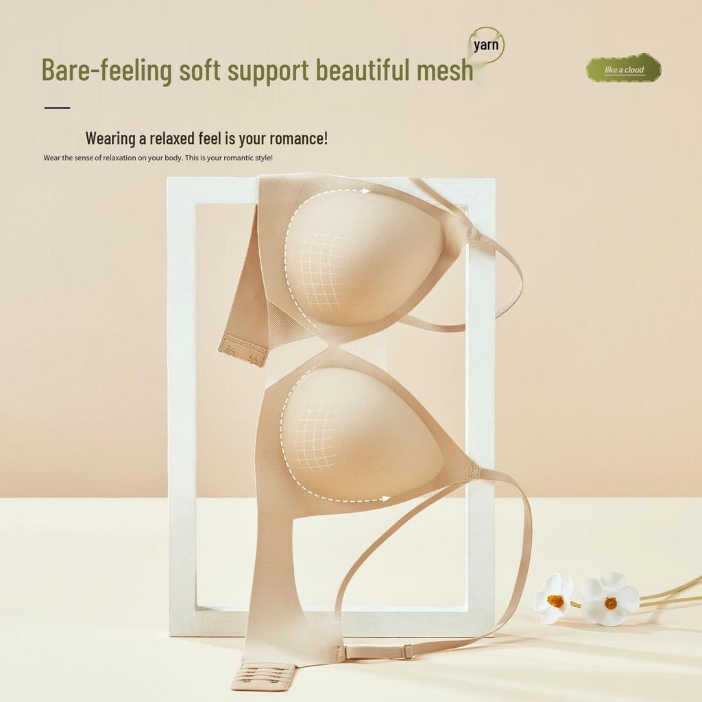 Summer Seamless Triangle Cup Bra: Thin, Breathable Mesh for Small Bust with Antibacterial Push-up Design