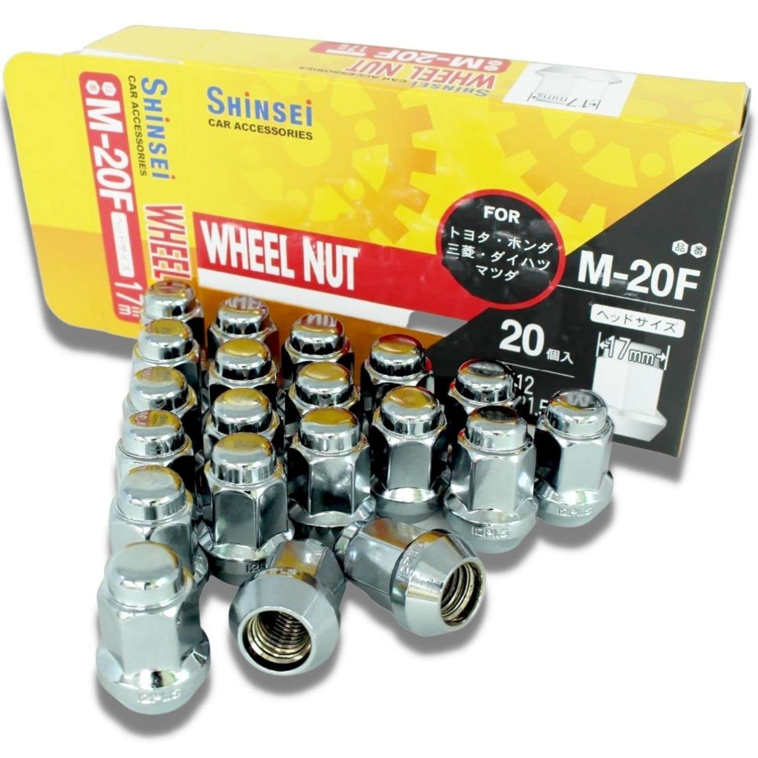 

Гайка для колеса SHINSEI M12 x P1.5 с коническим седлом 60 градусов, 20 шт., конструкция машины Shinsei, углеродистая сталь, шестигранник, защита от кражи, легкий вес, совместимый с Ve