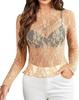 2024 European & American Style Lace Floral See-Through Long-Sleeve Women's Top