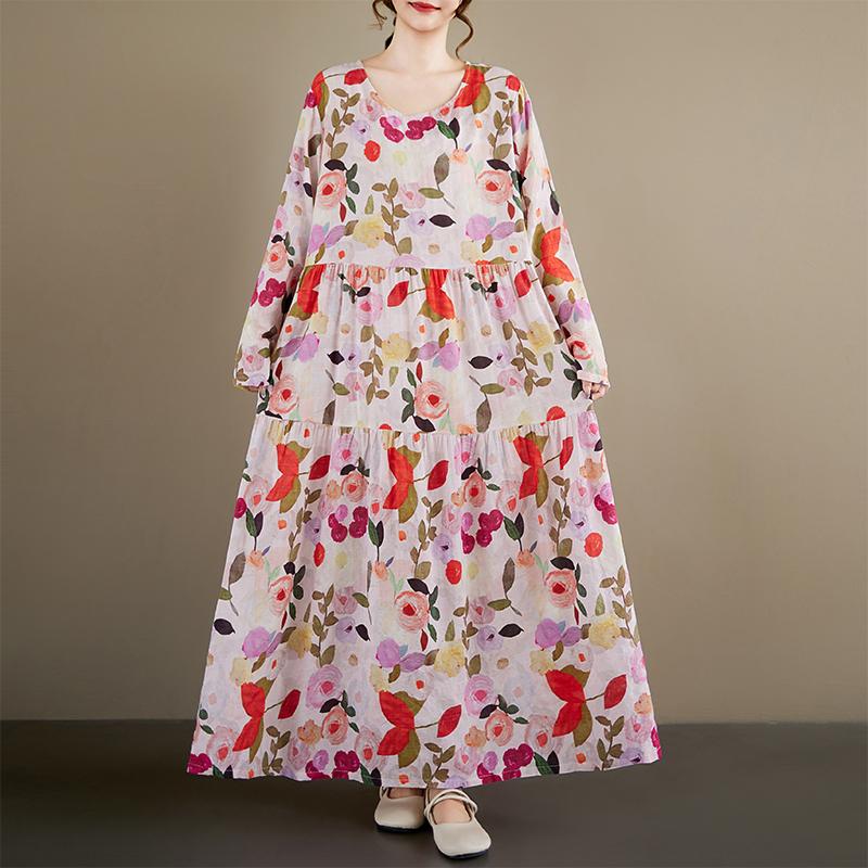 DIMANAF New 2026 Women Plus Size Spring Summer Beach Long Dress Elegant Lady Loose Oversize Maxi Floral Print