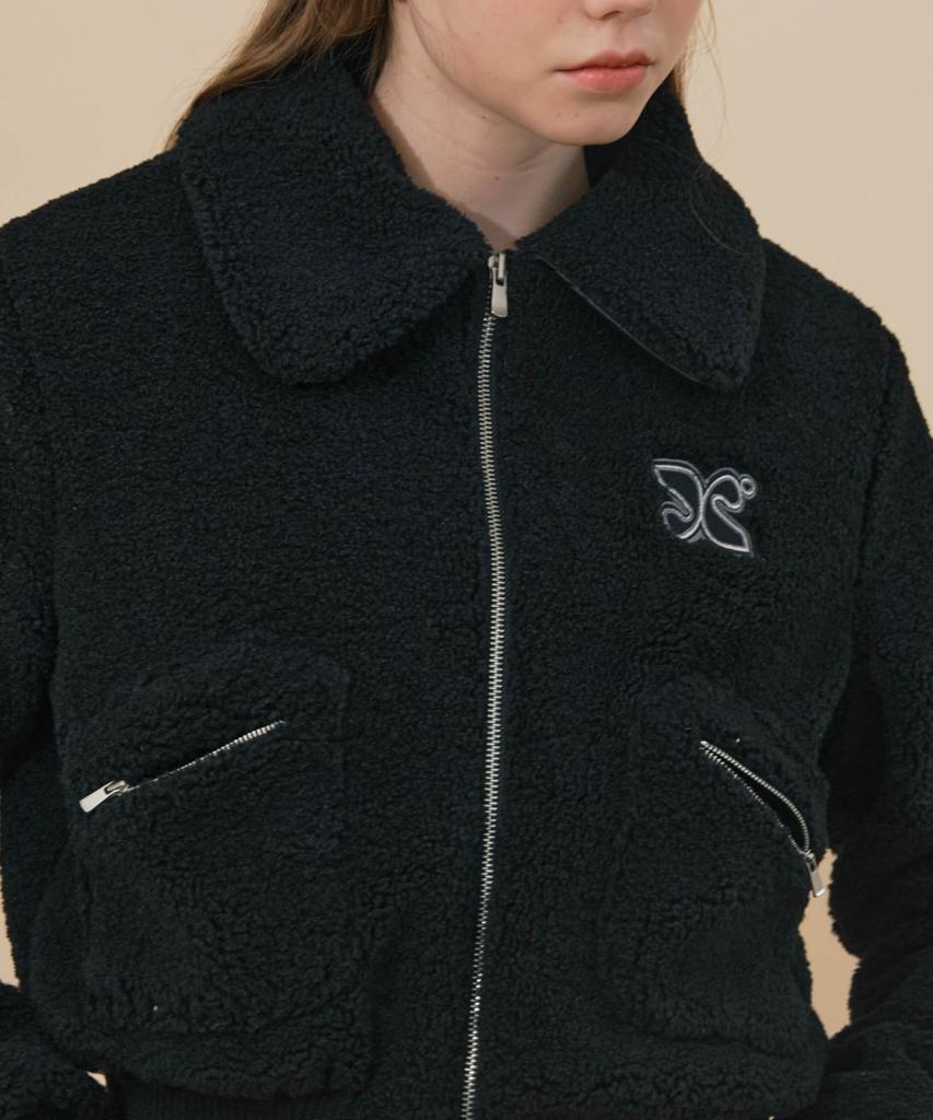 Etre Au Sommet Teddy Boucle Kurze Jacke (Schwarz)