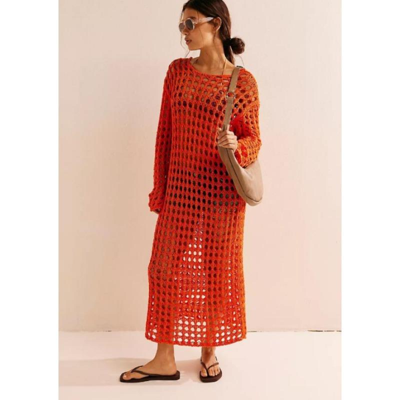 Latest Spring and Summer Hollow Sweater Long-sleeved Sexy Vacation Beach Bikini Hollow Blouse