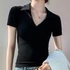 Women's Short-sleeve T-shirt Summer Simple Solid Color Slim-fit Polo Collar T-shirt Short Stretch Polo Shirt