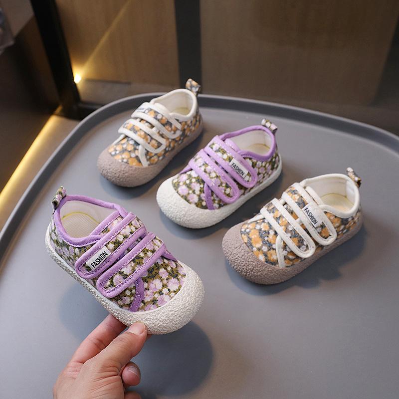 Spring and Autumn Boys and Girls College Style Retro Comfortable Wear-resistant Soft-soled Floral Canvas Shoes