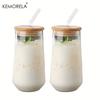  1/2PCS Vertical Striped Glass With Lid and Straw Vertical Stripes - Suitable For Coffee Milk Juice Whiskey Soda Cups