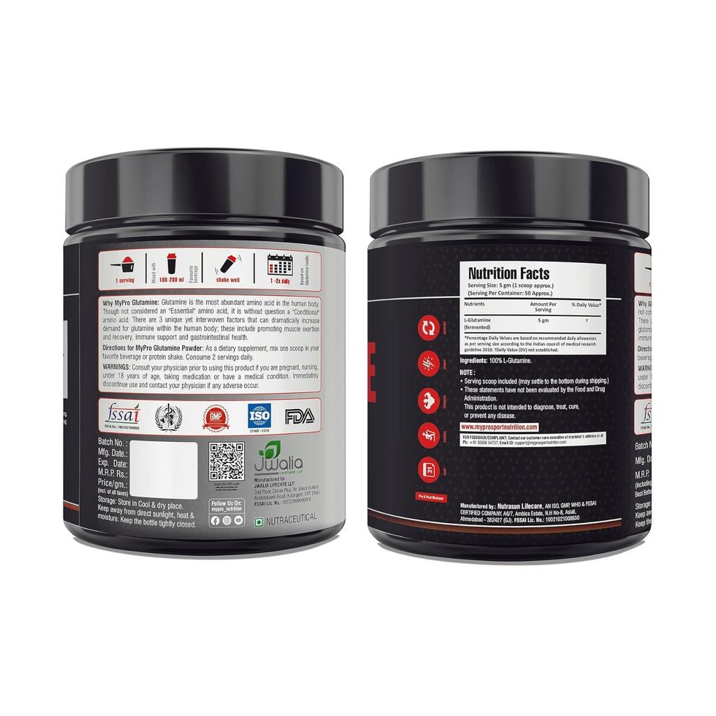Glutamine (250 G), Glutamine Micronized, Mypro Sport Nutrition