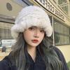 Real rabbit fur white plush hat female autumn and winter warm face small ear protection wool hat fur knitted bucket hat