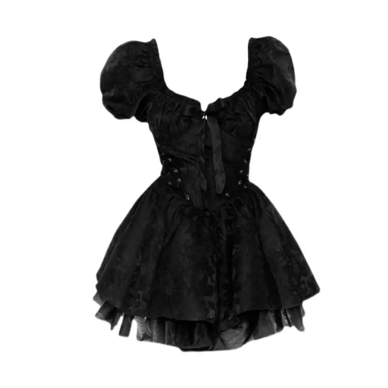 Gothic Goth Harajuku Bandage Dress Sexy Off Shoulder Lace Mesh Mini Short Dresses Party Elegant Summer Outfits
