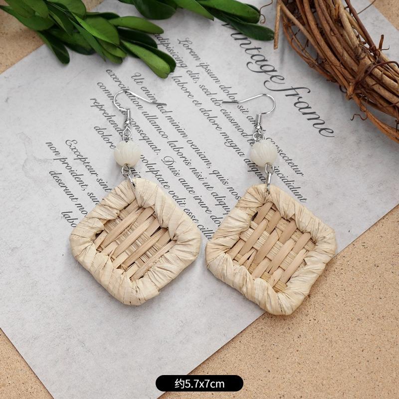 New summer bohemian retro vacation grass vine woven earrings femininity long island beach wooden earrings