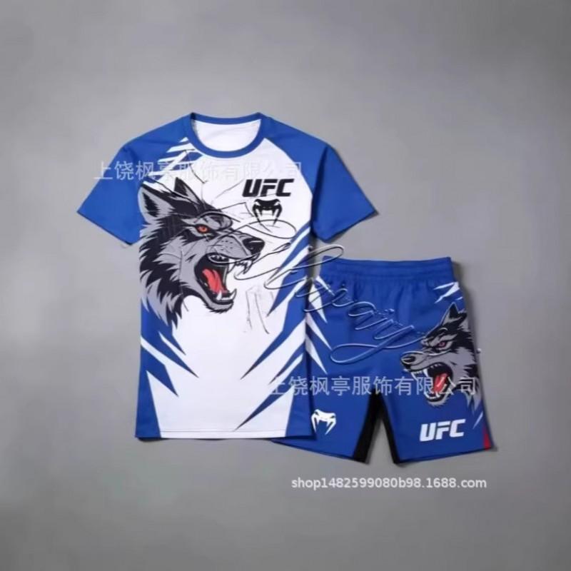 Mens UFC-Style MMA Training Set 3D Printed Short Sleeve T-Shirt Shorts Sportswear Casual Gym Wear