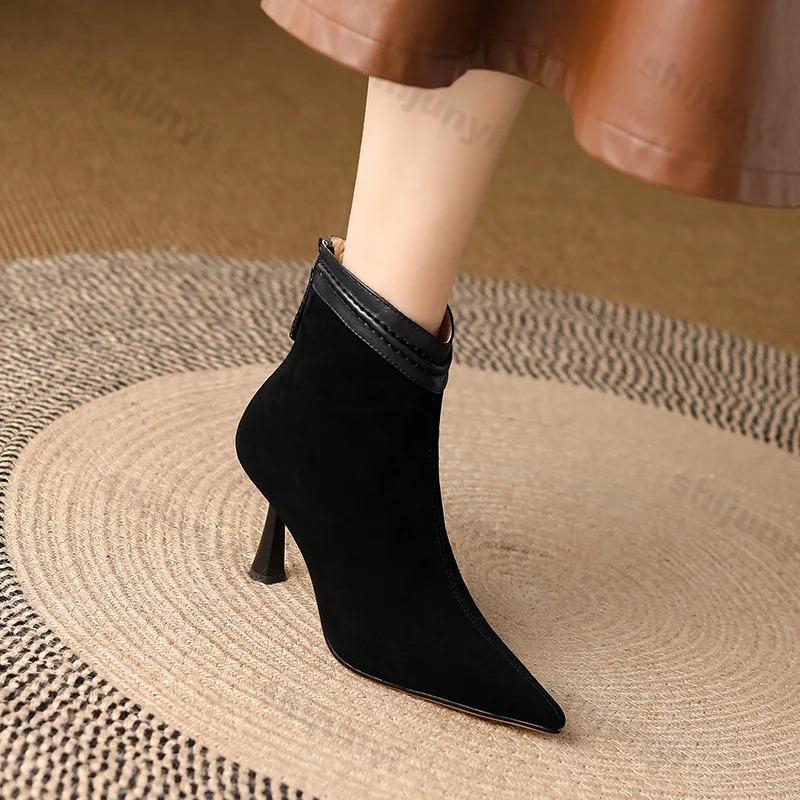 Fashion 2025 Winter New Brand Women Short Boots Fashion Pointed Ladies Elegant Ankle Boots Thin High Heel Dress Pumps Zapatos De Mujer