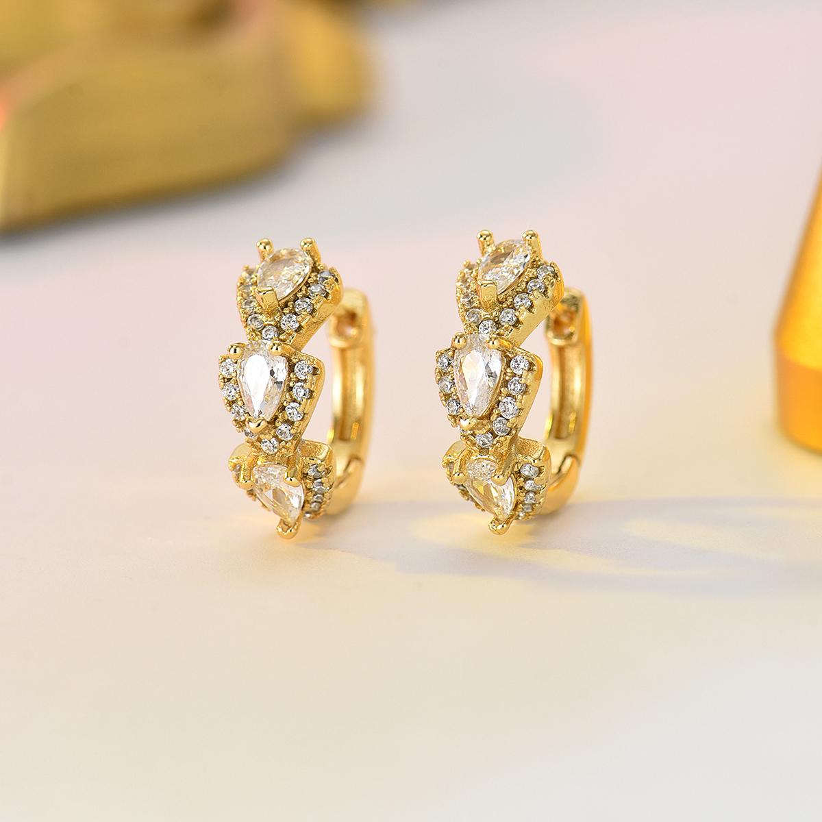 

15mm Small Huggie Earrings with Pear Cut Cubic Zirconia Paved CZ Colored Stone Hoop Earrings Luxury Daily Wear Jewelry