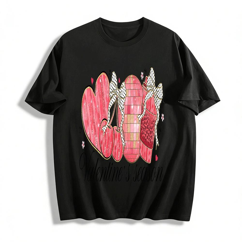 Valentine s Season Cherry Disco Ball Print Casual Top Pure cotton T-shirt XXS