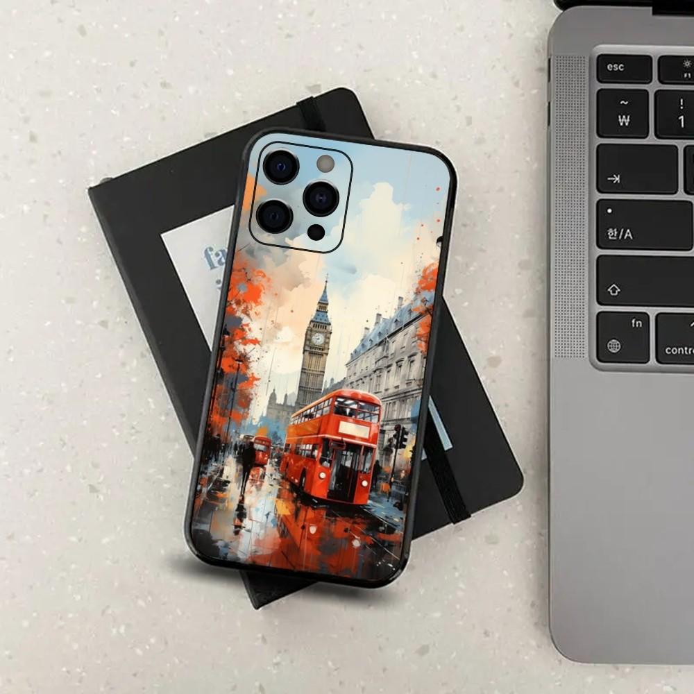 London Red Bus Big Ben Phone Case For Apple iPhone 15,14,13,12,11,Pro,X,XS,Max,XR,Plus,Mini Soft Black Cover