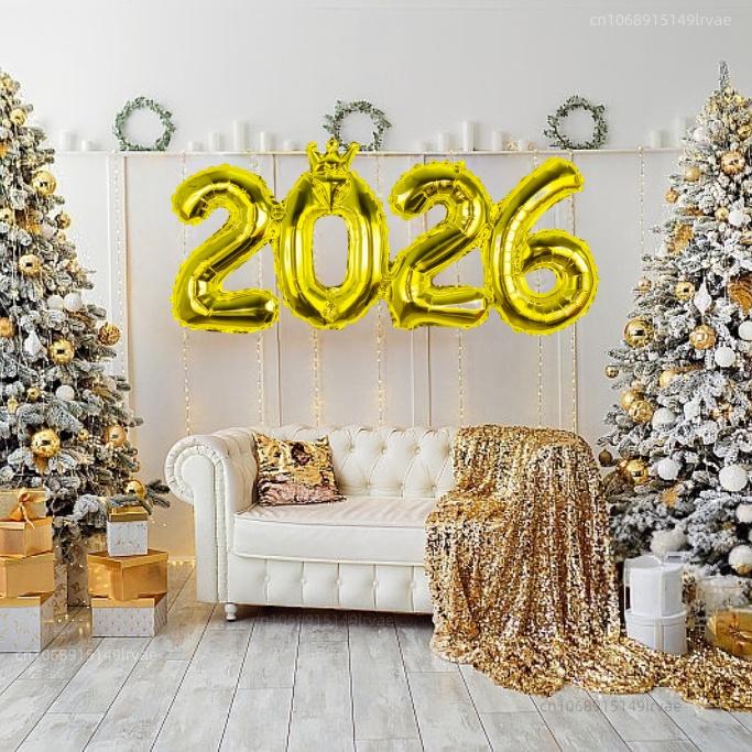 Gold Crown Foil Number Balloons for  New  Christmas Eve Festival Party Supplies Graduation Decorations Navidad