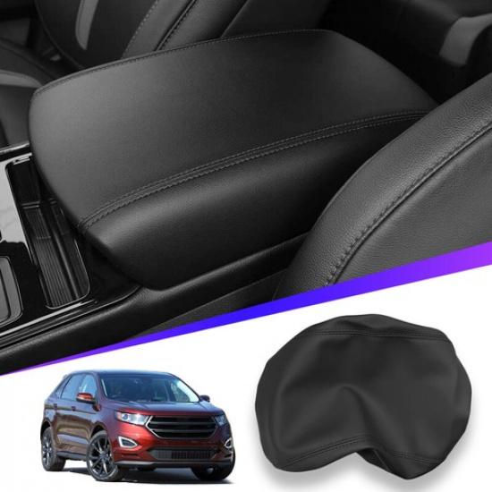 Fits For 15-20 Ford Edge Black Vinyl Leather Center Console Lid Armrest Cover