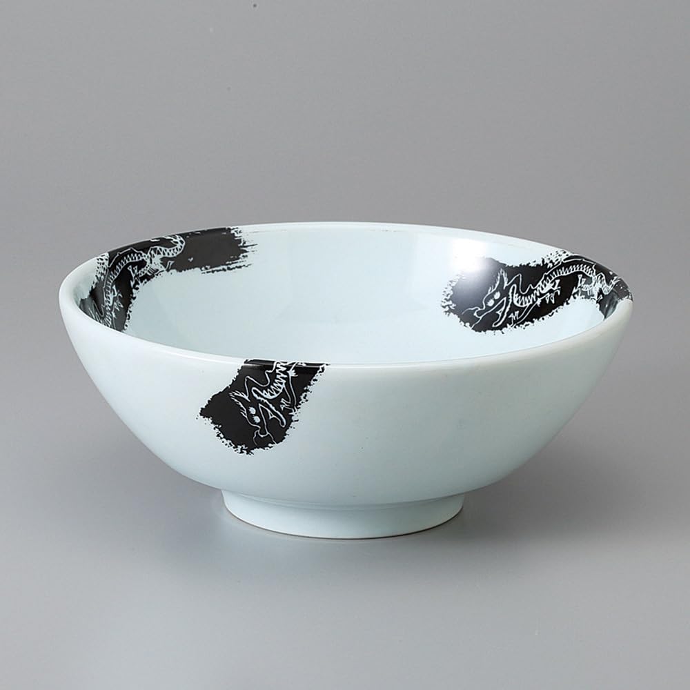Ale-net Ramen Bowl, Black Sanryu Design, 6.8" Rim, Waist-Shaped Bowl, Mino Ware, Chinese Tableware