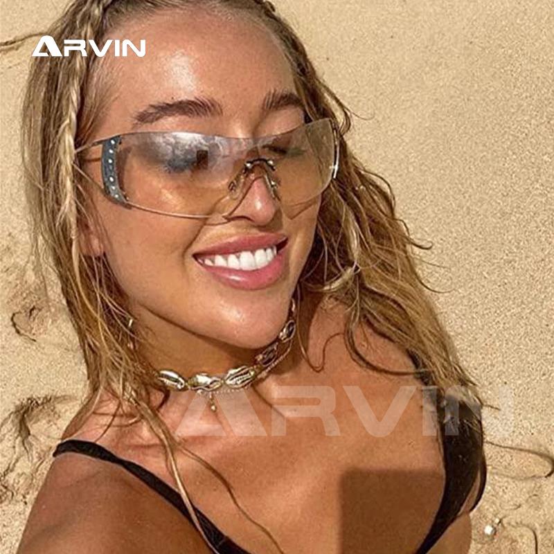 2000S Retro One Piece Sunglasses Women Men Luxury Oversized Wrap Around Sun Glasses UV400 Ladies New Fashion Eyewear Shades