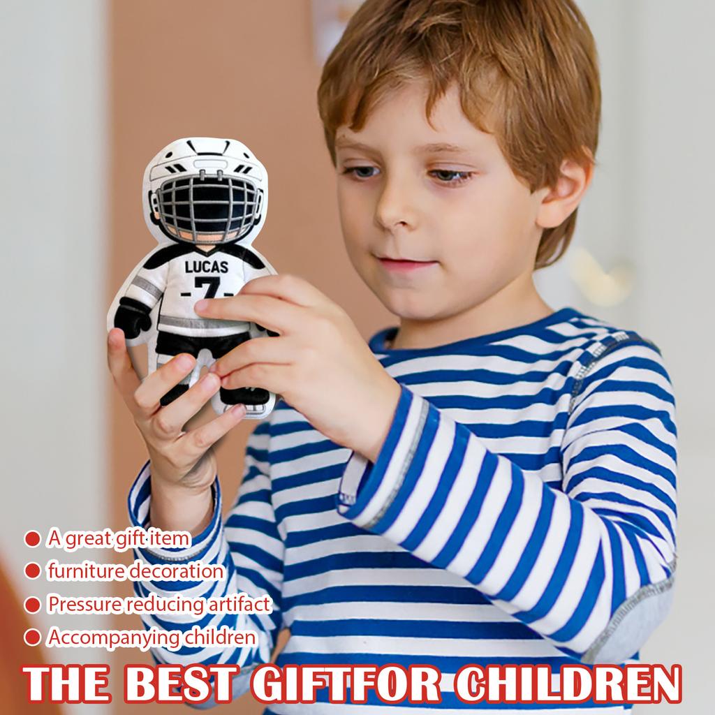 Plush Hockey Player Toy Soft Stuffed Figure with Helmet and Protective Gear Number Seven Design for Kids and Collectors