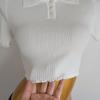 Spring and Summer New Arrival Pure Color Polo Lapel Pullover Knitwear Women's Silm Short Crop Top Stringy Selvedge Short Sleeve T-shirt