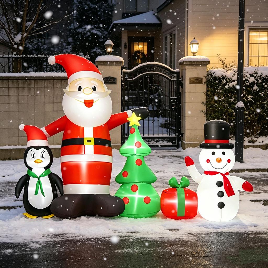 Inflatable Xmas Decor 5.9ft Blow Up Santa Snowman Penguin Xmas Tree with White Lights for Holiday Garden Yard