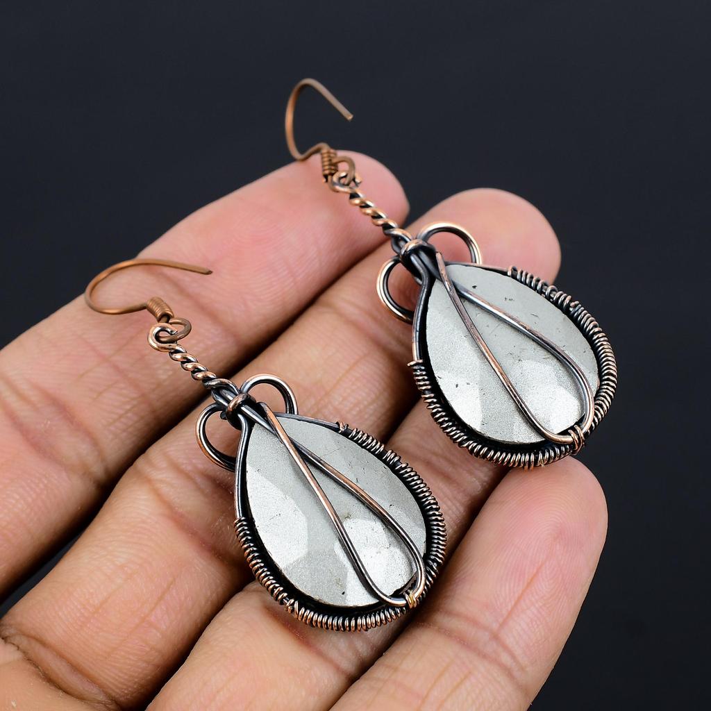 Indicolite & Tourmaline Topaz Earrings Gemstone Jewelry, 999 Copper Wire Wrapped Earrings, Handmade Beautiful Jewelry Earrings