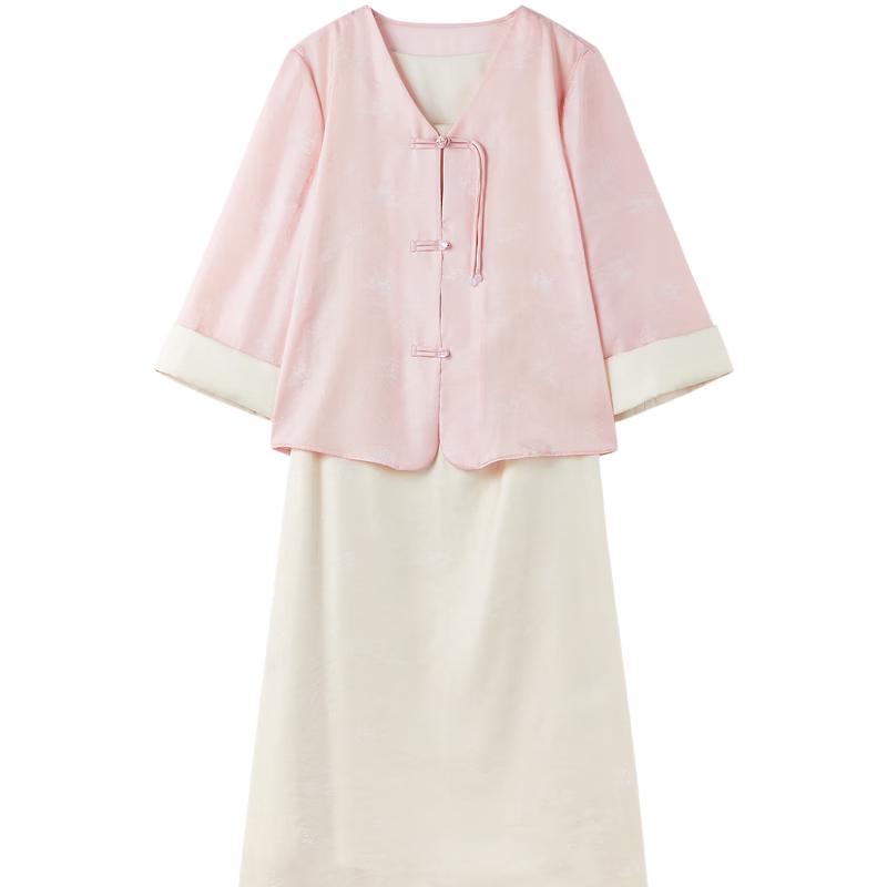 Qiushui Yiren V-neck Chinese Style Disc Buckle Long Sleeve Dress S