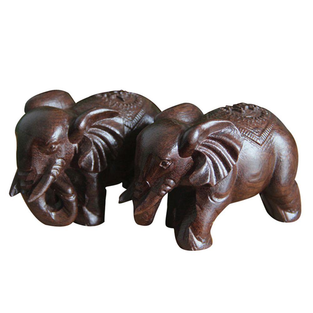 1/2 PCS Carved Home Decor Fairy Garden Miniature Craft Animal Figurines Elephant Statue Natural Wood