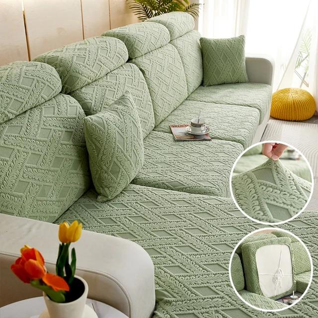 Jacquard Stretch Sofa Seat Cover Living Solid Color Sofa Cushion Cover Washable Spandex Furniture Protector L-Shaped Sofa Cover