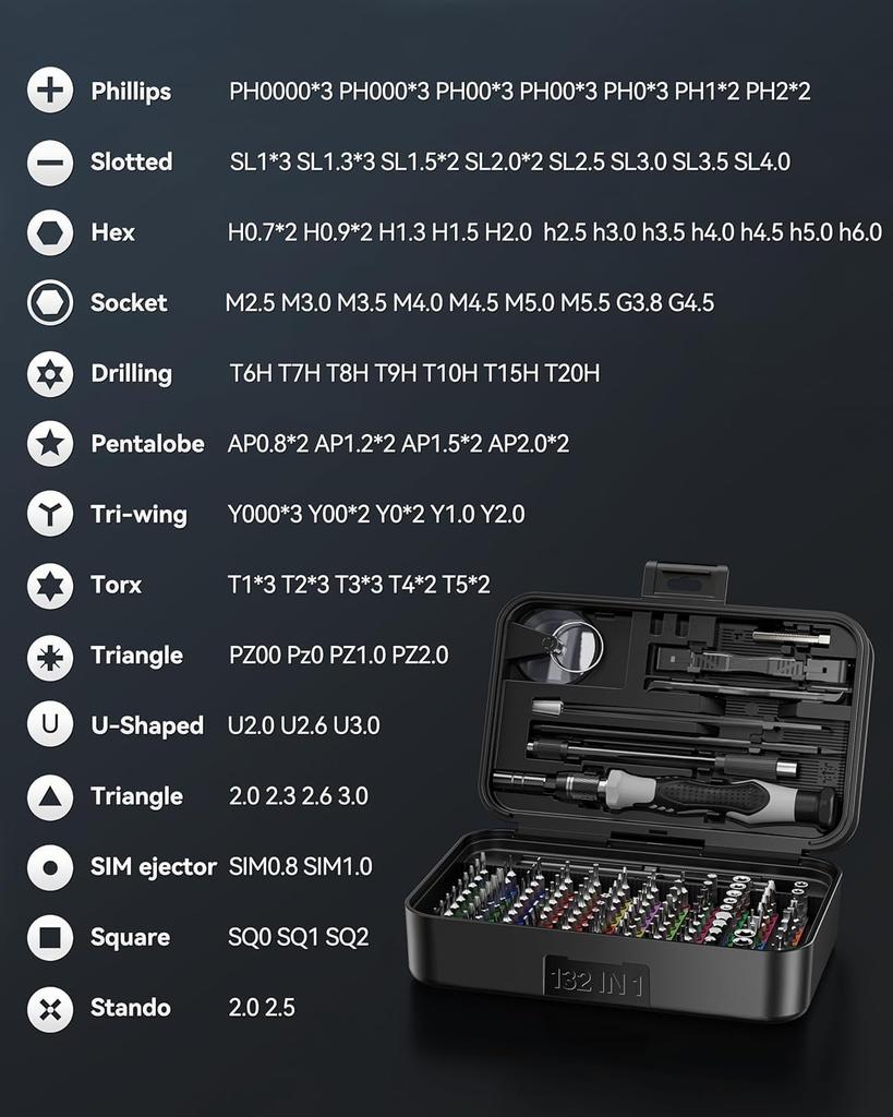 132 w 1 Zestaw Wkrętaków Precyzyjnych Wielofunkcyjne Ręczne Narzędzie Naprawcze z 108 Magnetycznymi Bitami do Wkrętarki do iPhone'a Aparatu Zegarka Laptopa