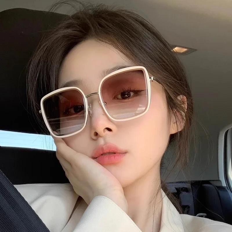 Men Women Oversized Frame Sunglasses Retro Gradient Ocean Sunglasses Fashion Travel Beach Photography Senior Sunglasses
