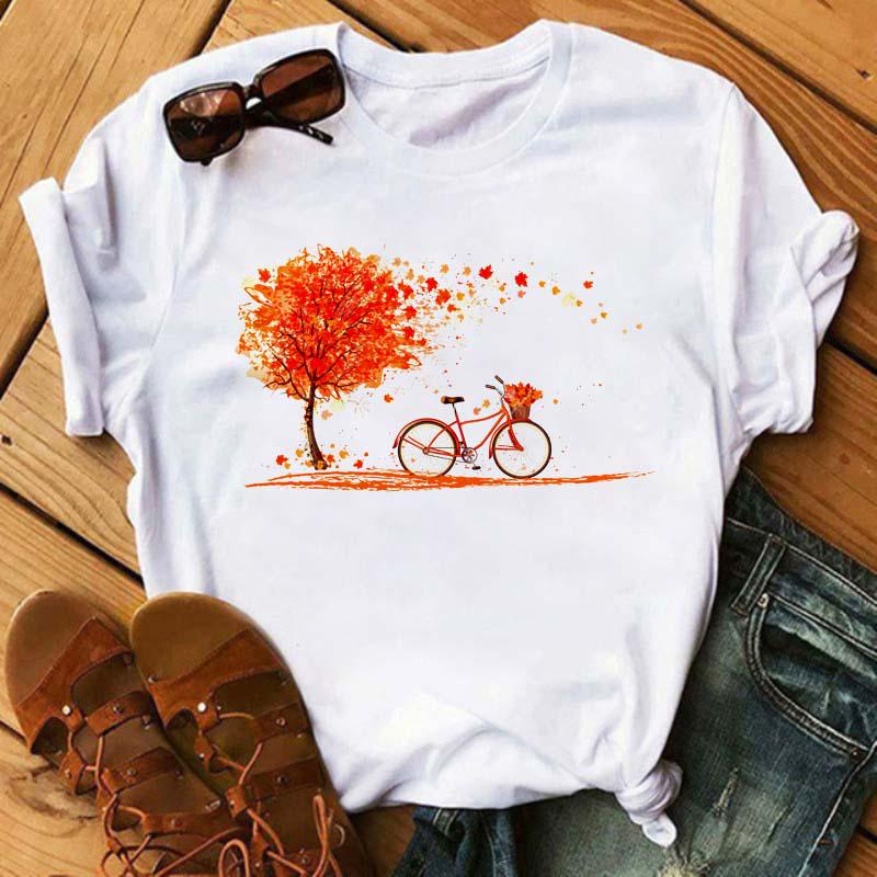 Funny Bicycle With Sunflower Women Tshirt Summer Harajuku Short Sleeve White T Shirts Cartoon Casual