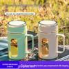 Luxury Double-Layer Glass Water Cup with Handle and Lid, Featuring a Tea Infuser and Shell Design.