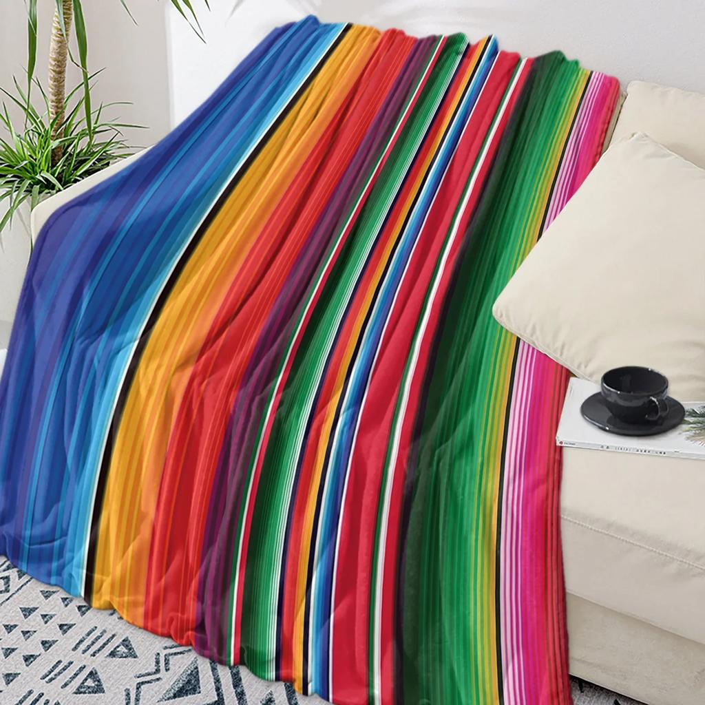 Colorful Mexican Stripe Throw Blanket Soft Flannel for Kids Warm Sofa Bedspread Portable Home Textile